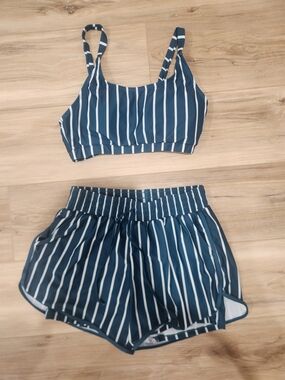 Striped Navy Blue Two-Piece Swim Set